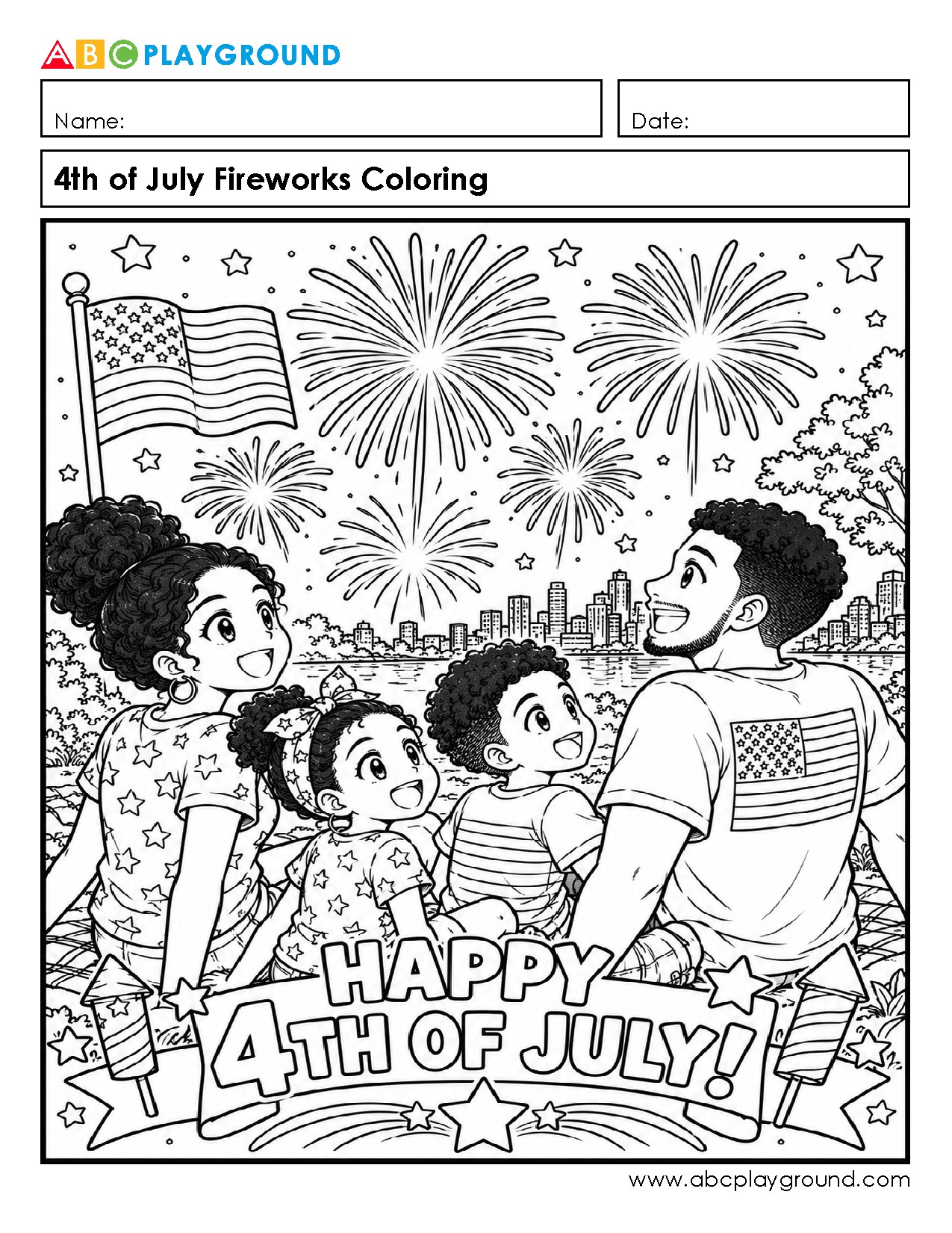 4th of July Fireworks Coloring Page for Kids